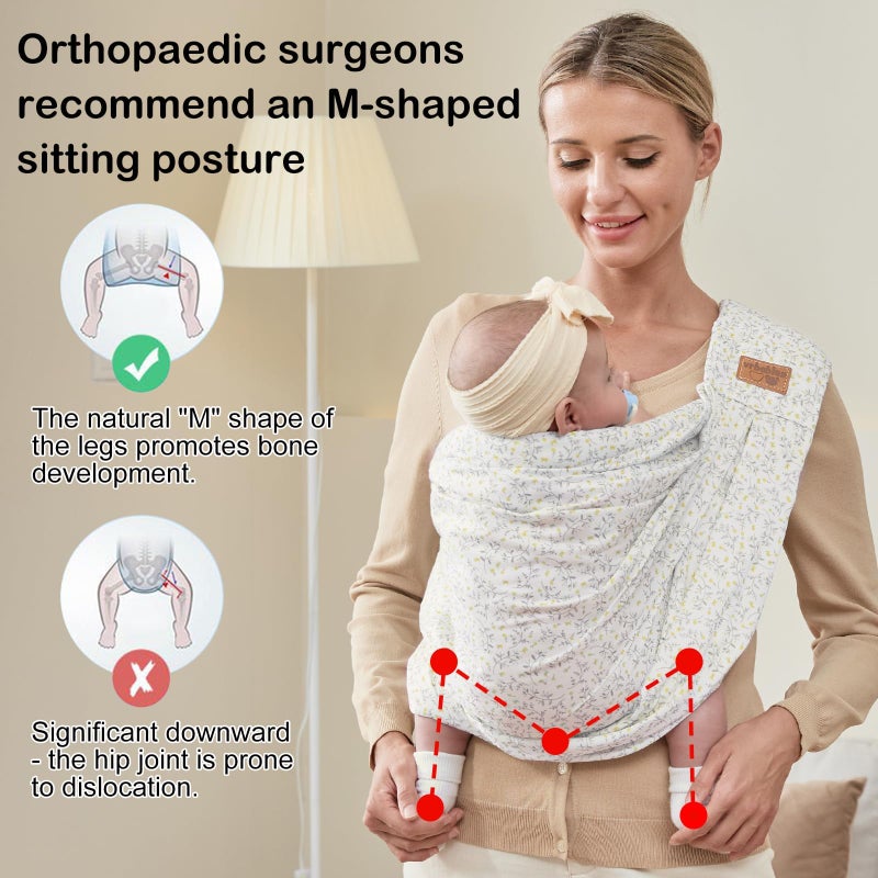 vrbabies Baby Sling Carrier Newborn  Adjustable Easy Wearing Baby Nursing Warp Sling  New Mom Dad Soft Cotton Baby Front Holder Carrier for Infant Toddler Life Travel Essential Gifts (Yellow Flower) - Image 4